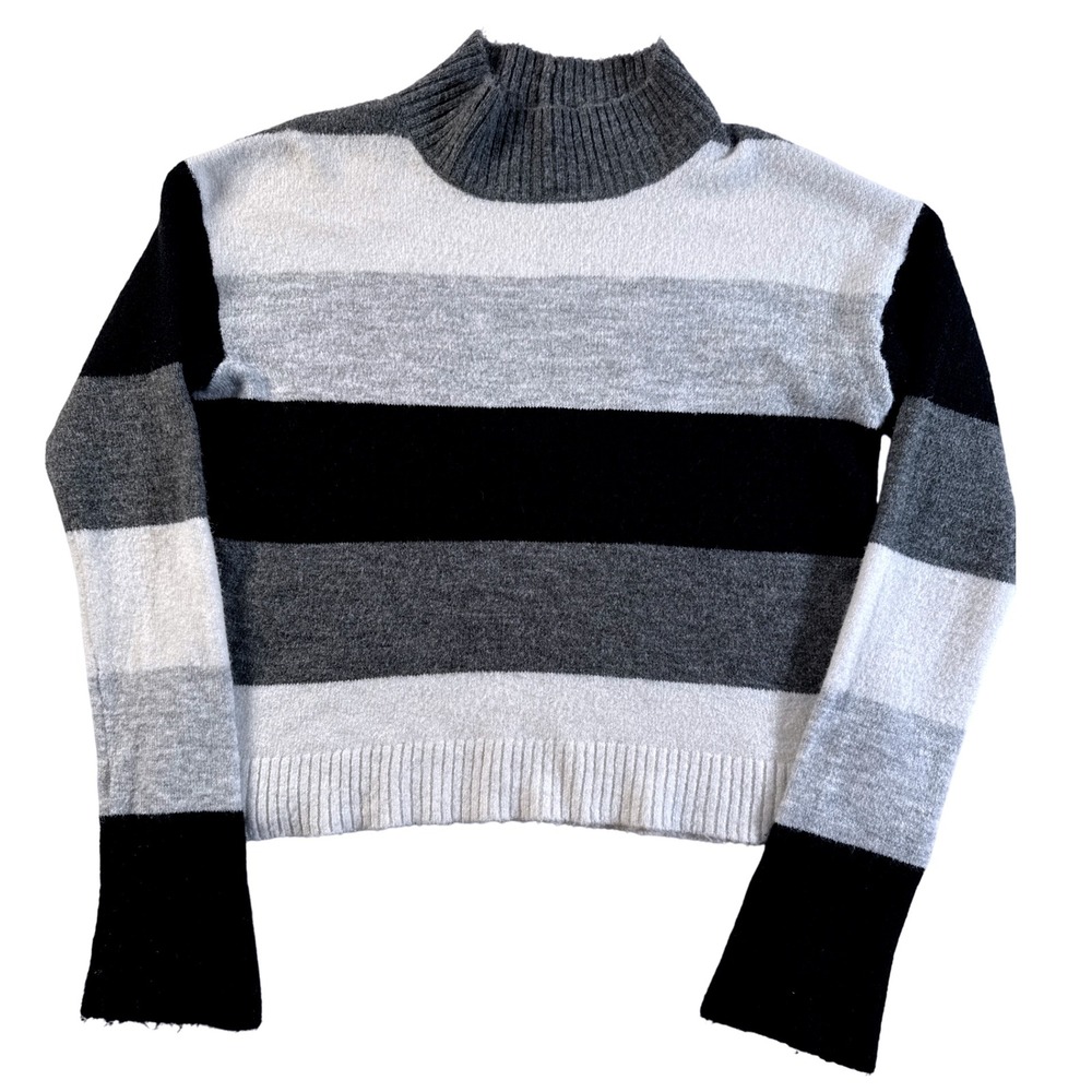 EXPRESS Women's Medium Striped Mock Neck Sweater Gray‎ Black White Acrylic Blend - Picture 3 of 8